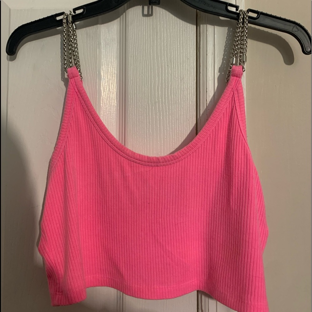 Hot pink shirt with chains from emma and sam